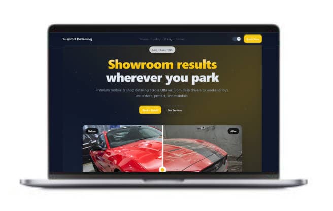 Summit Detailing website mockups on laptop and phone